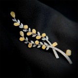 14k Gold 2.48 Ctw Natural Yellow Diamond & Diamond Brooch