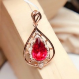 14k Gold 2.5 Ct Natural Tourmaline & Diamond Pendant