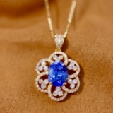 14k Gold 2.66 Ctw Natural Sapphire & Diamond Pendant