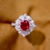 14k Gold 2.48 Ctw Vivid Red Natural Ruby & Diamond Ring