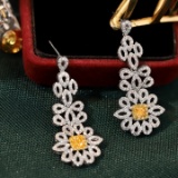 14k Gold 1.70 Ctw Natural Yellow Diamond & Diamond Earrings