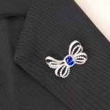 14k Gold 3.62 Ctw Natural Sapphire & Diamond Brooch