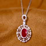 14k Gold 1.37 Ctw Natural Ruby & Diamond Pendant