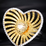 14k Gold 2.51 Ctw Natural Yellow Diamond & Diamond Ring