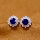 14k Gold 1.79 Ctw Natural Sapphire & Diamond Earrings