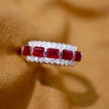 14k Gold 1.59 Ctw Vivid Red Natural Ruby & Diamond Ring