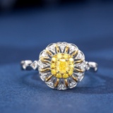 14k Gold 0.41 Ctw Natural Yellow Diamond & Diamond Ring