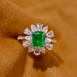 14k Gold 2.28 Ctw Vivid Green Natural Emerald & Diamond Ring