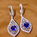14k Gold 6.12 Ctw Natural Sapphire & Diamond Earrings