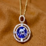 14k Gold 3.18 Ctw Natural Sapphire & Diamond Pendant