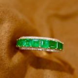 14k Gold 1.54 Ctw Vivid Green Natural Emerald & Diamond Ring
