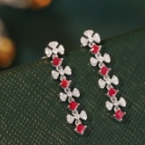 14k Gold 0.86 Ctw Vivid Red Natural Ruby & Diamond Earrings