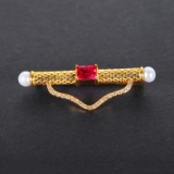 14k Gold 0.41 Ctw Vivid Red Natural Ruby & Diamond Brooch