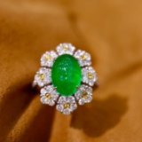 14k Gold 6.00 Ctw Vivid Green Natural Emerald & Diamond Ring