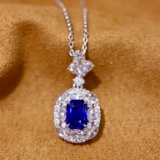 14k Gold 1.44 Ctw Vivid Blue Natural Sapphire & Diamond Pendant
