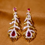 14k Gold 1.71 Ctw Vivid Red Natural Ruby & Diamond Earrings