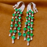 14k Gold 5.13 Ctw Vivid Green Natural Emerald & Diamond Earrings
