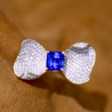 14k Gold 3.15 Ctw Vivid Blue Natural Sapphire & Diamond Ring