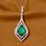14k Gold 2.95 Ctw Vivid Green Natural Emerald & Diamond Pendant