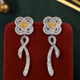 14k Gold 1.80 Ctw Natural Yellow Diamond & Diamond Earrings