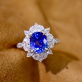 14k Gold 3.42 Ctw Vivid Blue Natural Sapphire & Diamond Ring