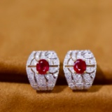 14k Gold 1.82 Ctw Vivid Red Natural Ruby & Diamond Earrings