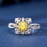 14k Gold 0.52 Ctw Natural Yellow Diamond & Diamond Ring