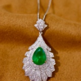 14k Gold 3.11 Ctw Vivid Green Natural Emerald & Diamond Pendant