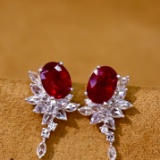 14k Gold 2.20 Ct Vivid Red Natural Ruby & Diamond Earrings