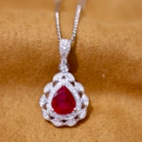14k Gold 1.18 Ctw Vivid Red Natural Ruby & Diamond Pendant