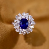14k Gold 2.70 Ctw Vivid Blue Natural Sapphire & Diamond Ring