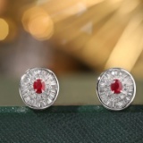 14k Gold 1.02 Ctw Vivid Red Natural Ruby & Diamond Earrings