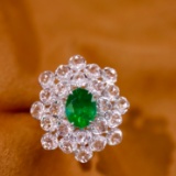 14k Gold 3.12 Ctw Vivid Green Natural Emerald & Diamond Ring
