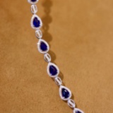 14k Gold 7.10 Ctw Vivid Blue Natural Sapphire & Diamond Bracelet
