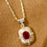 14k Gold 0.43 Ctw Vivid Red Natural Ruby & Diamond Pendant