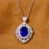 14k Gold 2.17 Ctw Vivid Blue Natural Sapphire & Diamond Pendant