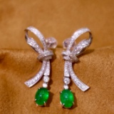 14k Gold 2.53 Ctw Vivid Green Natural Emerald & Diamond Earrings
