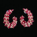 14k Gold 3.83 Ctw Vivid Red Natural Ruby & Diamond Earrings