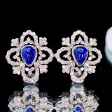 14k Gold 3.07 Ctw Natural Sapphire & Diamond Earrings