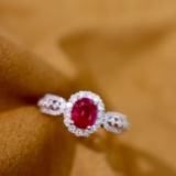 14k Gold 1.38 Ctw Vivid Red Natural Ruby & Diamond Ring