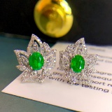 14k Gold 1.21 Ctw Vivid Green Natural Emerald & Diamond Earrings