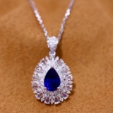 14k Gold 1.49 Ctw Vivid Blue Natural Sapphire & Diamond Pendant