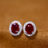 14k Gold 0.89 Ctw Natural Ruby & Diamond Earrings