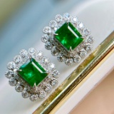 14k Gold 1.4 Ctw Vivid Green Natural Emerald & Diamond Earrings