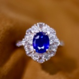 14k Gold 2.55 Ctw Vivid Blue Natural Sapphire & Diamond Ring