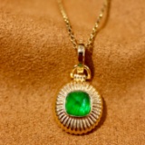 14k Gold 0.70 Ct Vivid Green Natural Emerald Pendant