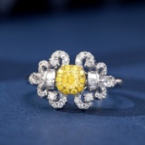 14k Gold 0.66 Ctw Natural Yellow Diamond & Diamond Ring