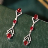 14k Gold 2.56 Ctw Vivid Red Natural Ruby & Diamond Earrings