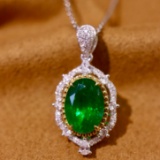 14k Gold 2.14 Ctw Vivid Green Natural Emerald & Diamond Pendant