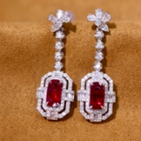 14k Gold 2.58 Ctw Natural Ruby & Diamond Earrings